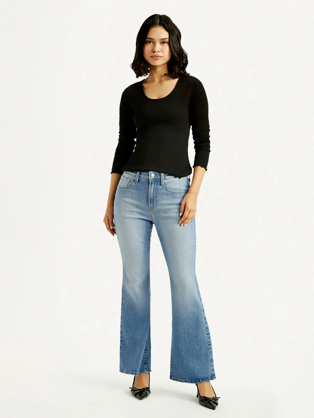 Women's 726 Blue Slim Flared Fit High Rise Jeans - Image 2