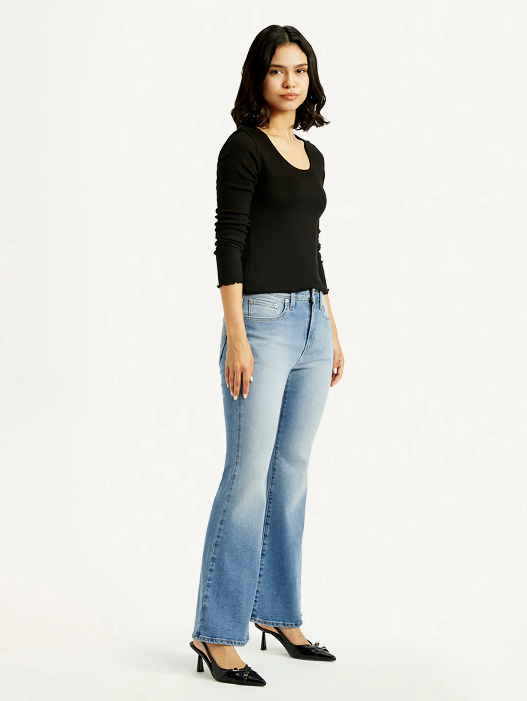 Women's 726 Blue Slim Flared Fit High Rise Jeans - Image 7