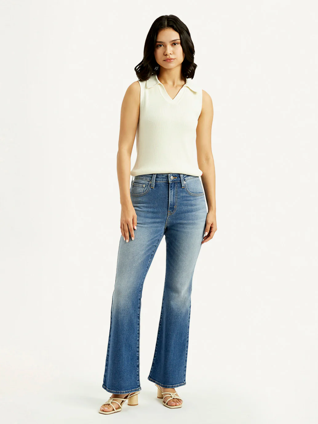 Women's 726 Blue Slim Flared Fit High Rise Jeans - Image 2