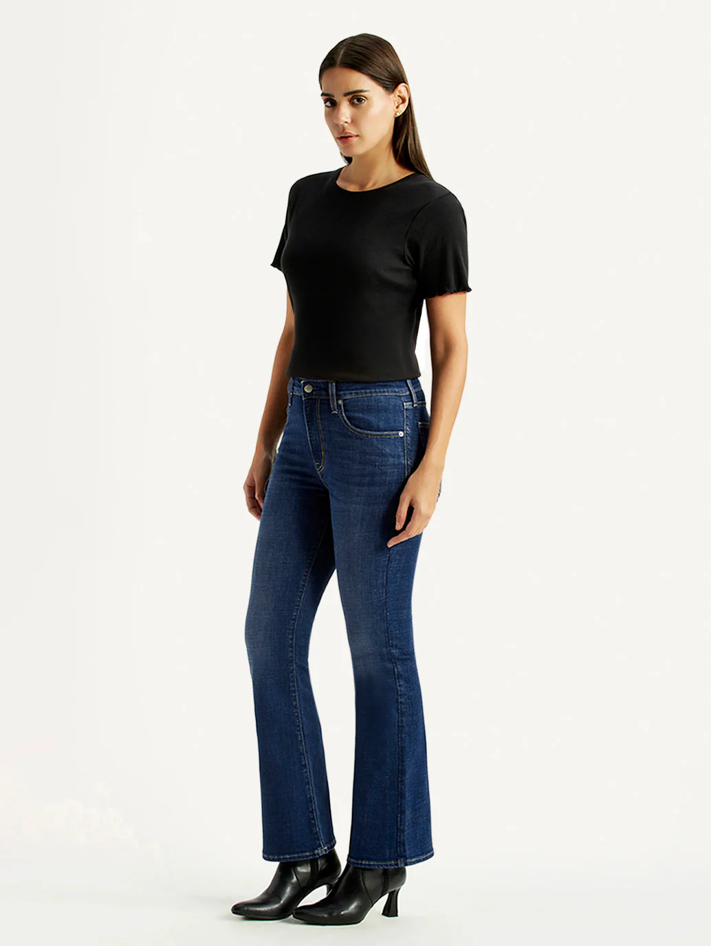 Women's 726 Dark Blue Flared Fit High Rise Jeans - Image 7