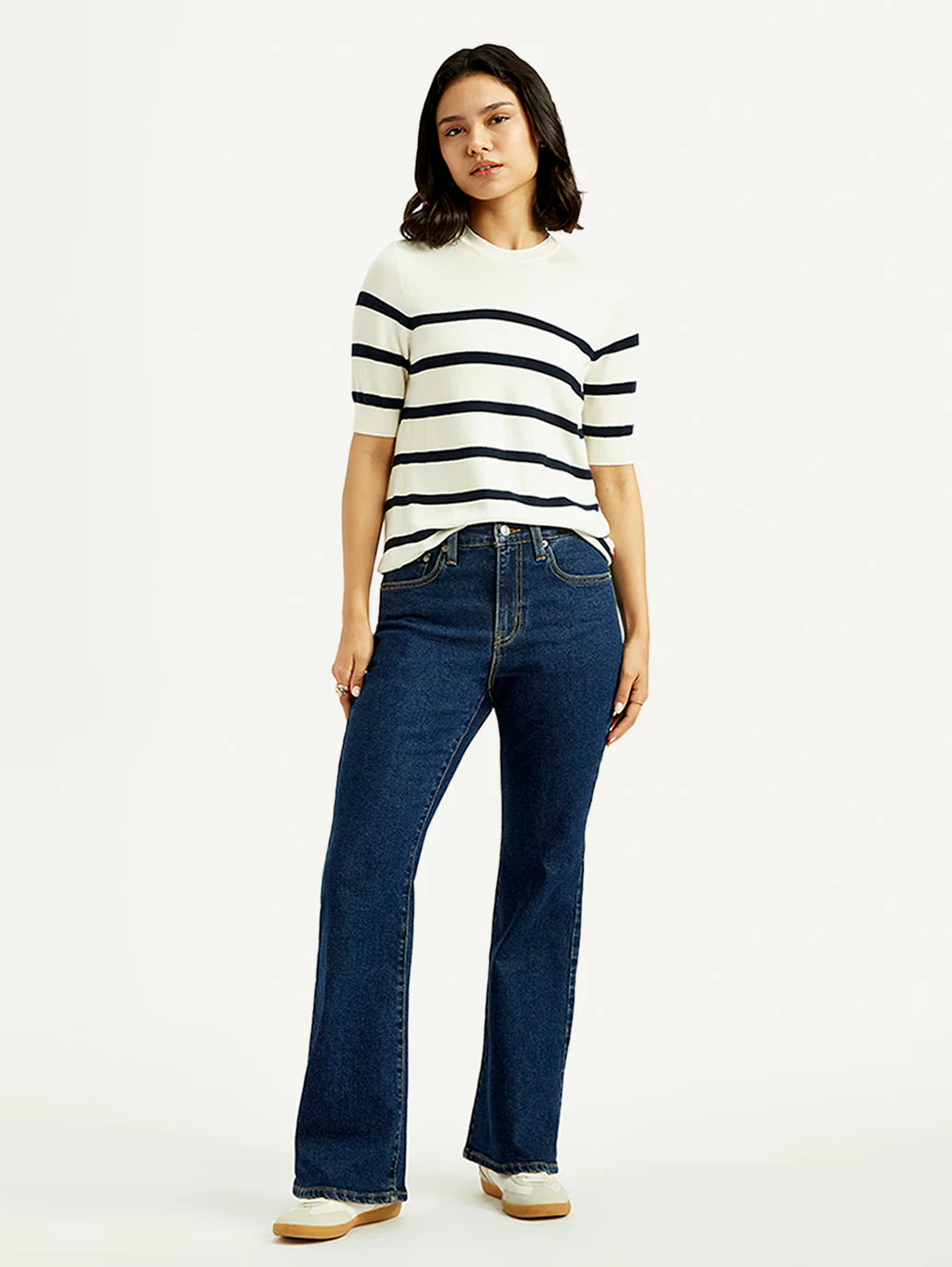 Women's 726 Dark Blue Slim Flared Fit High Rise Jeans - Image 7