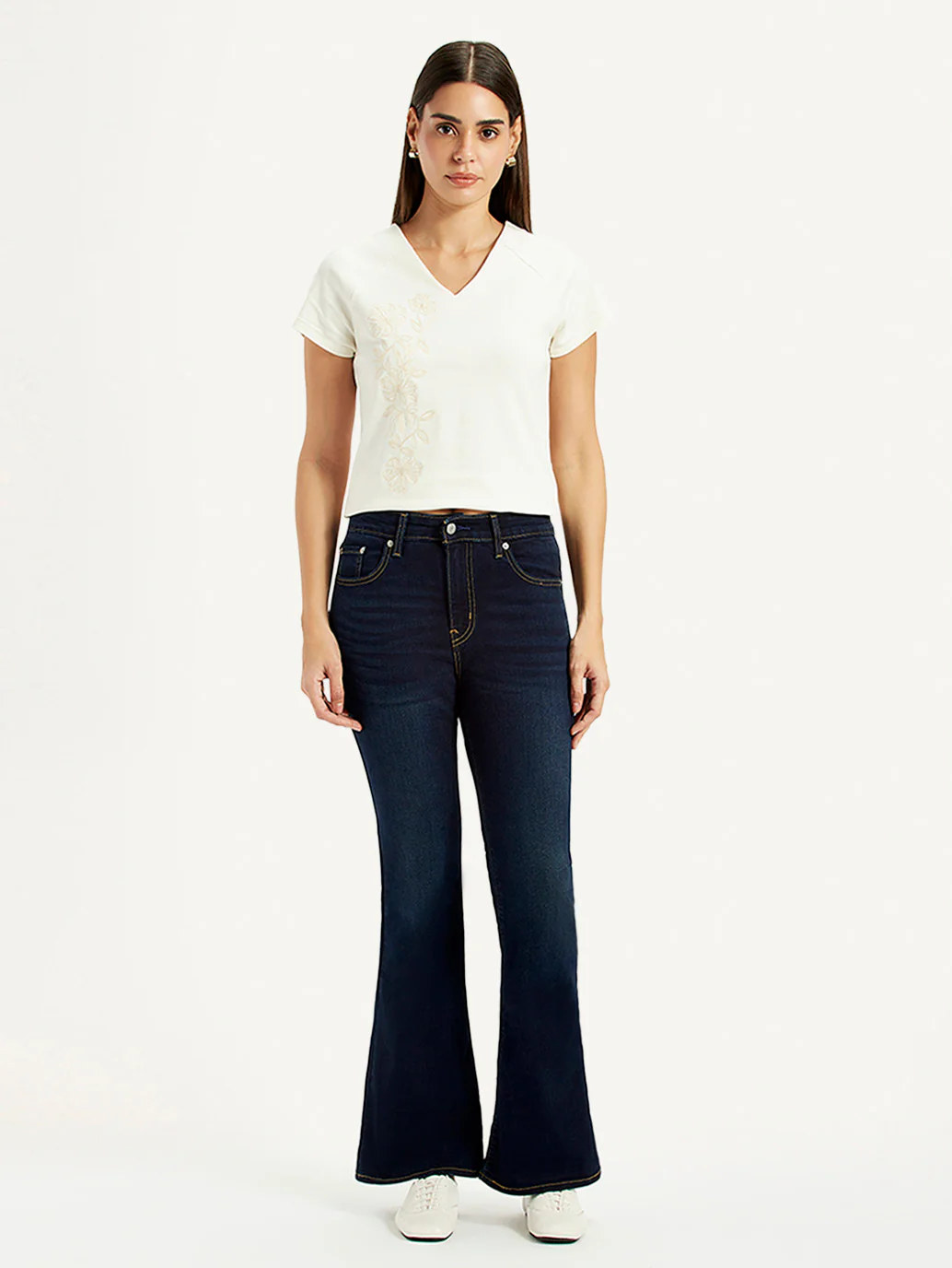 Women's 726 Dark Blue Slim Flare Fit High Rise Jeans - Image 2