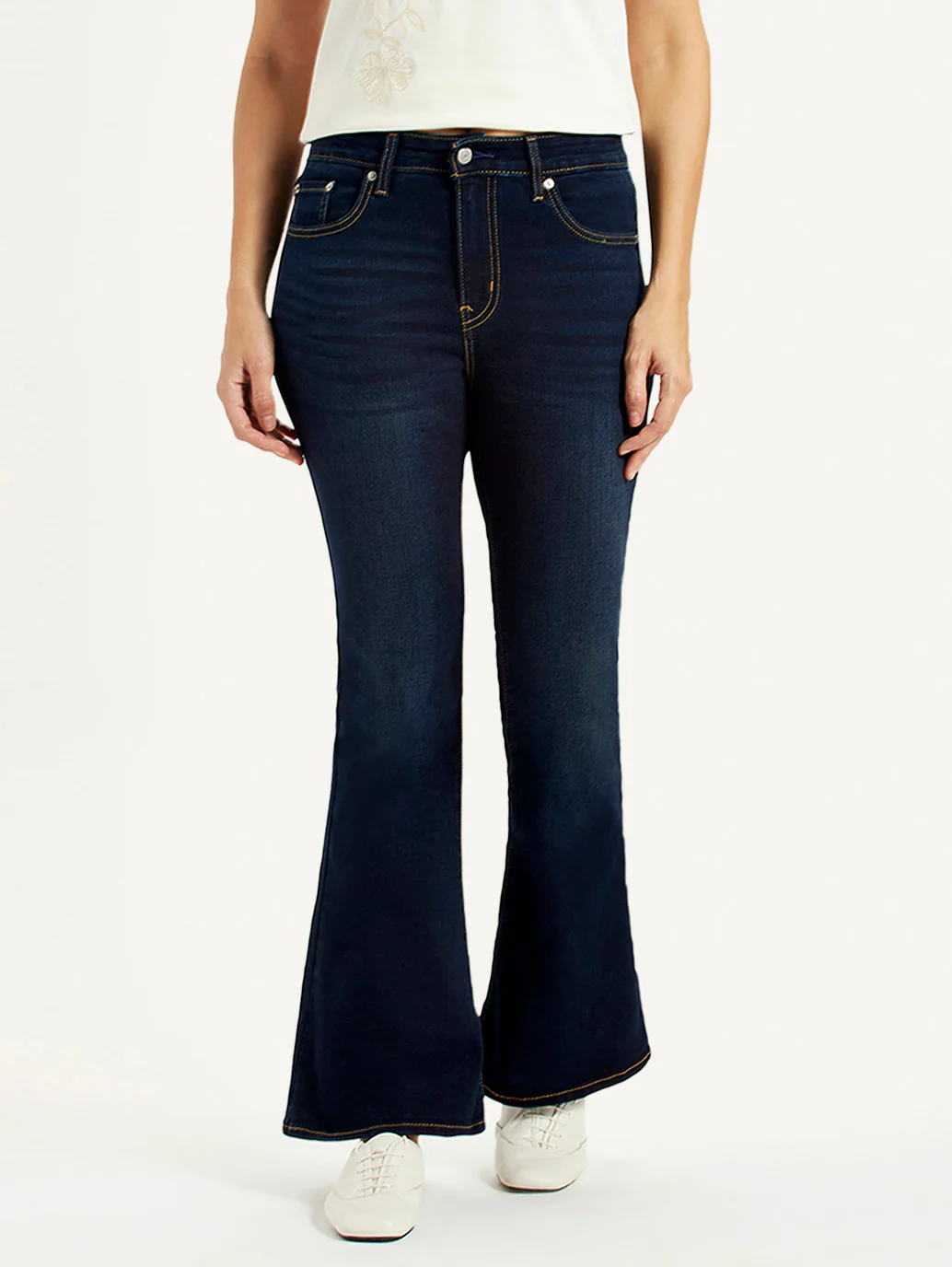 Women's 726 Dark Blue Slim Flare Fit High Rise Jeans - Image 3