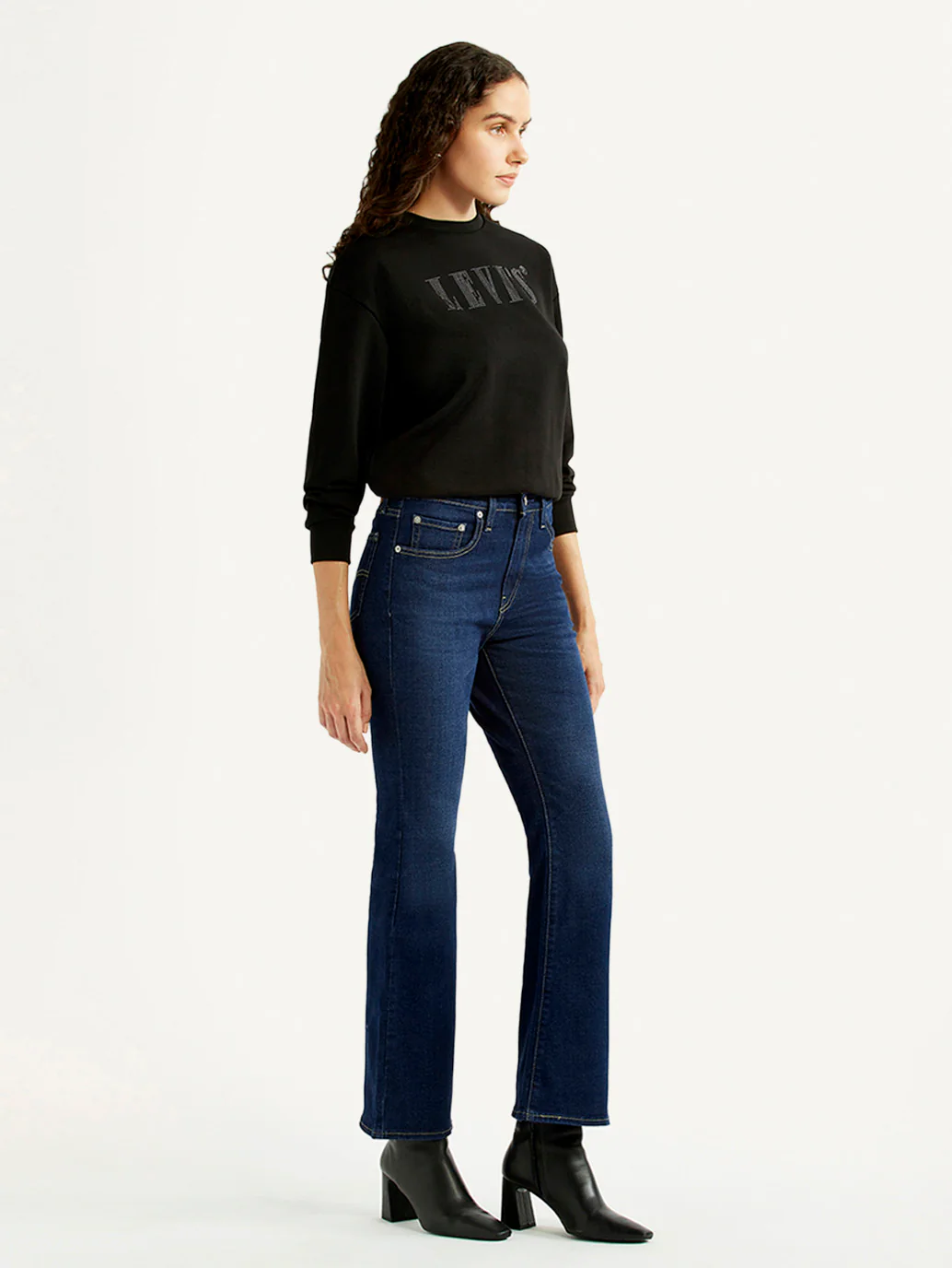 Women's 726 Navy Slim Flared Fit High Rise Jeans - Image 6