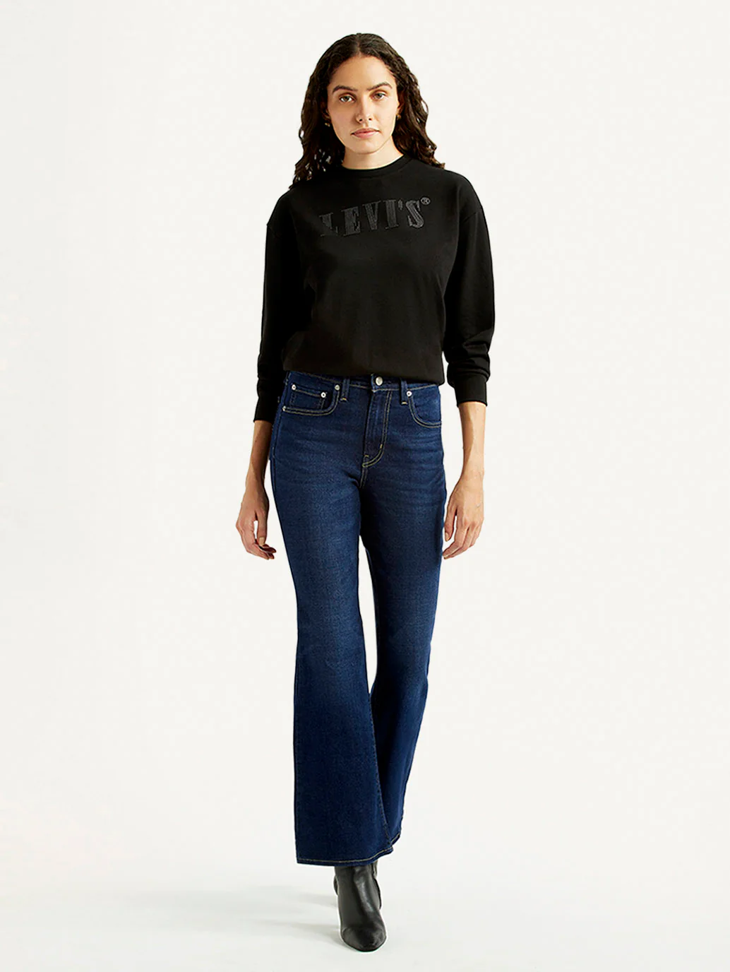Women's 726 Navy Slim Flared Fit High Rise Jeans - Image 7