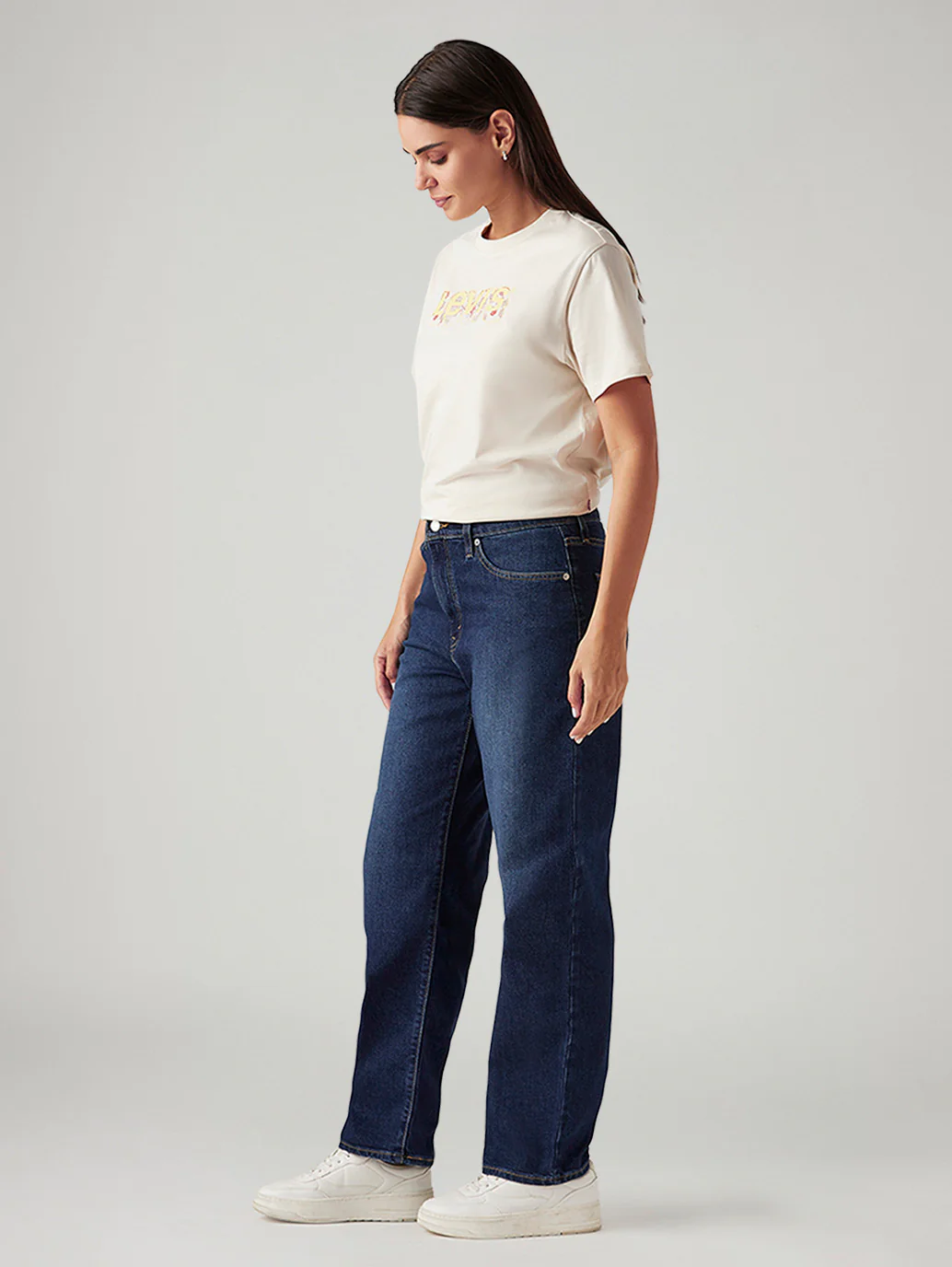 Women's 94 Dark Blue Baggy Fit Mid Rise Tinted Jeans - Image 7