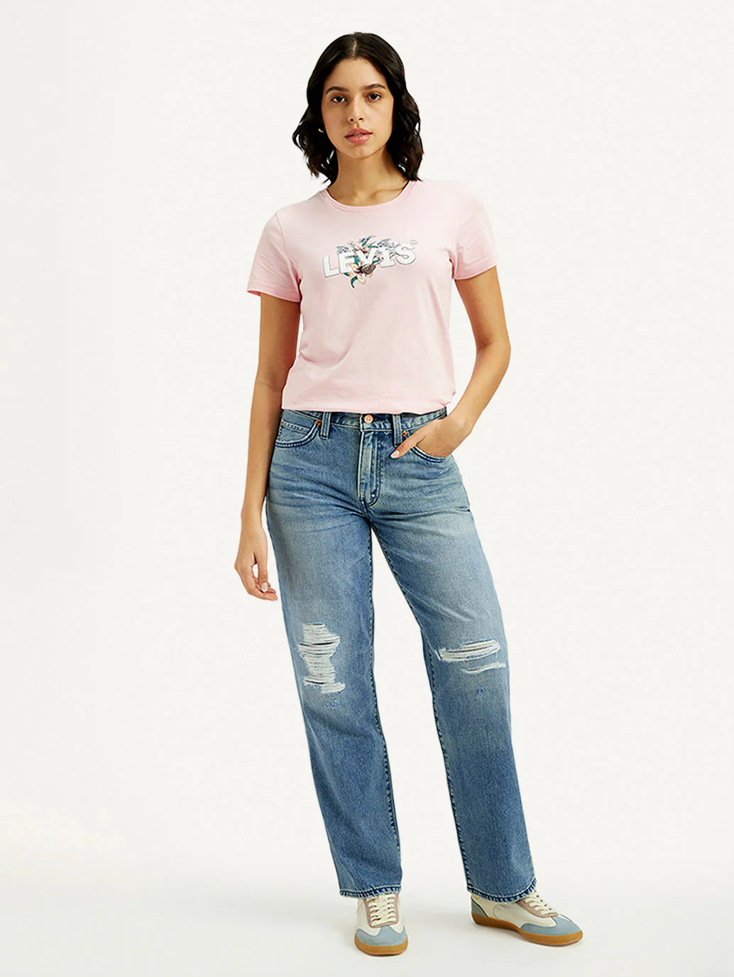 Women's 94 Med Indigo Baggy Fit Mid Rise Jeans