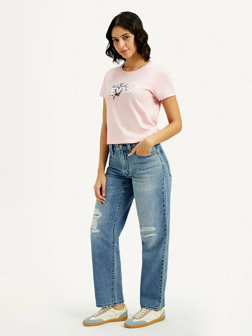 Women's 94 Med Indigo Baggy Fit Mid Rise Jeans - Image 5