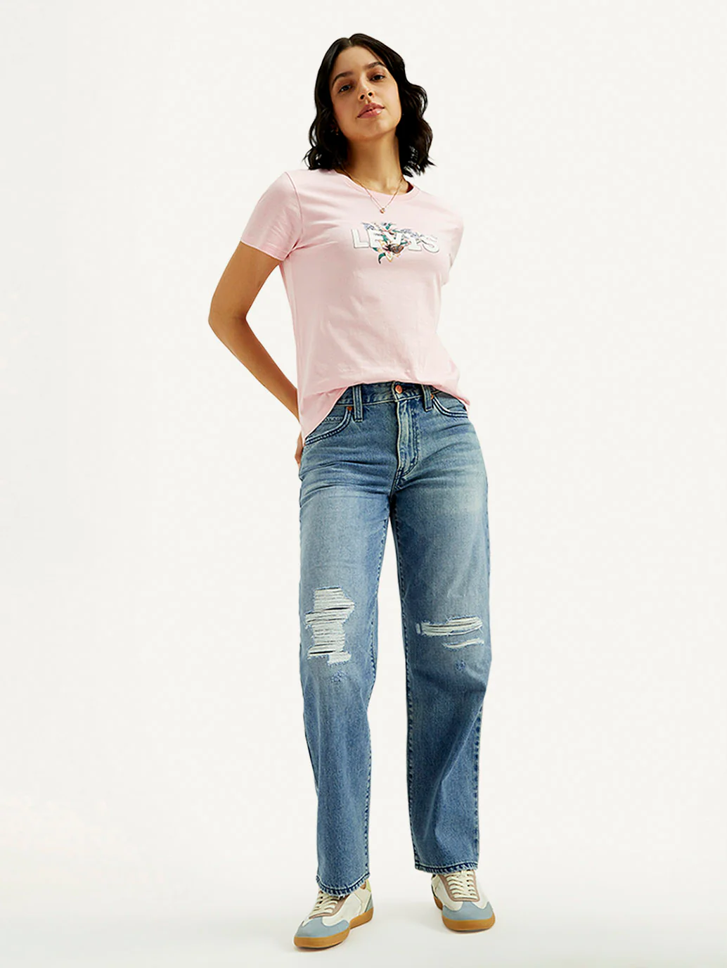 Women's 94 Med Indigo Baggy Fit Mid Rise Jeans - Image 6
