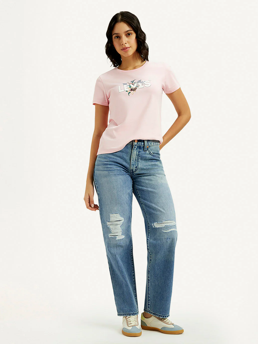 Women's 94 Med Indigo Baggy Fit Mid Rise Jeans - Image 7