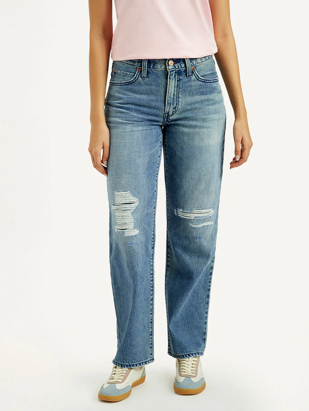 Women's 94 Med Indigo Baggy Fit Mid Rise Jeans - Image 8