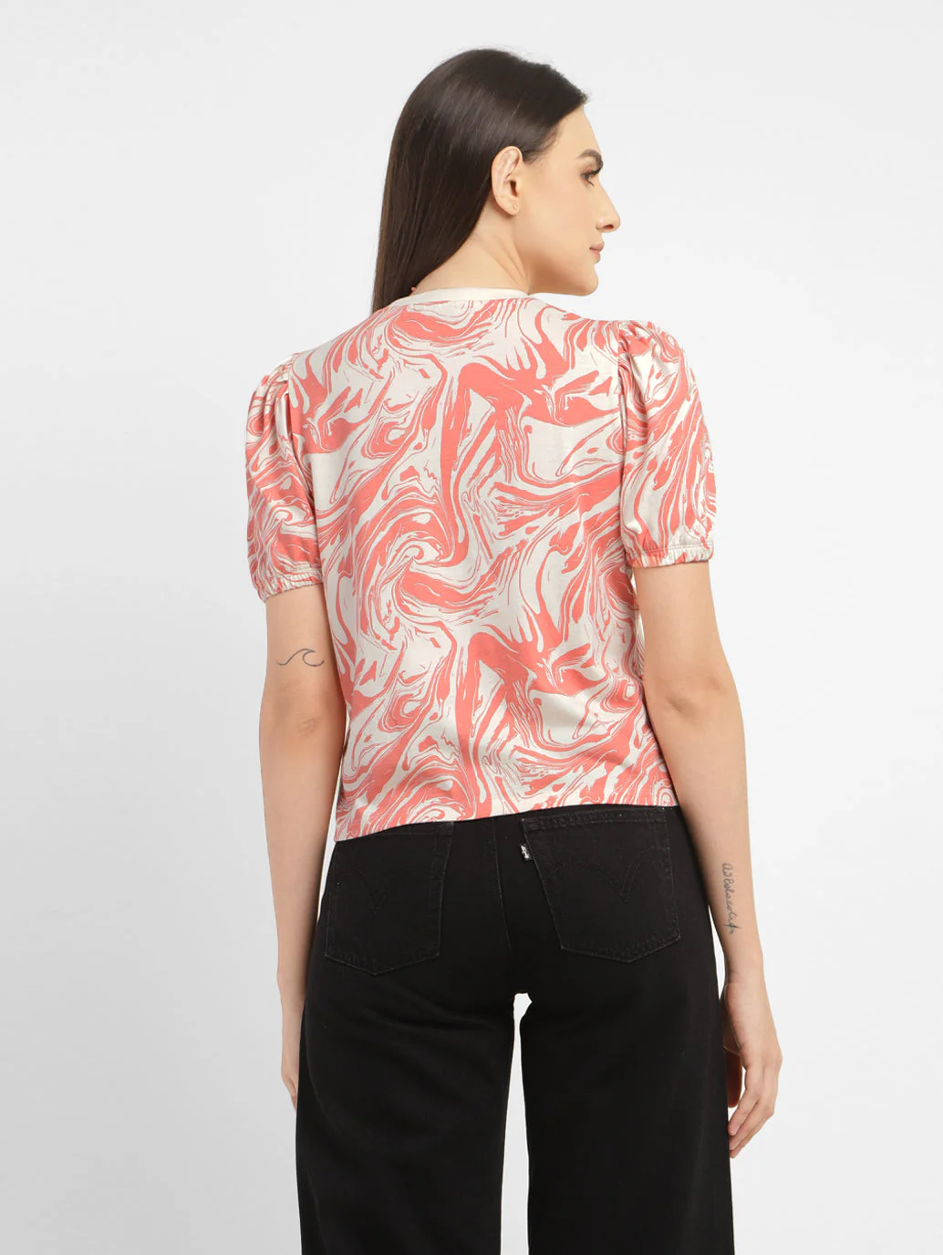 Women's Abstract Print Crew Neck Top - Image 3