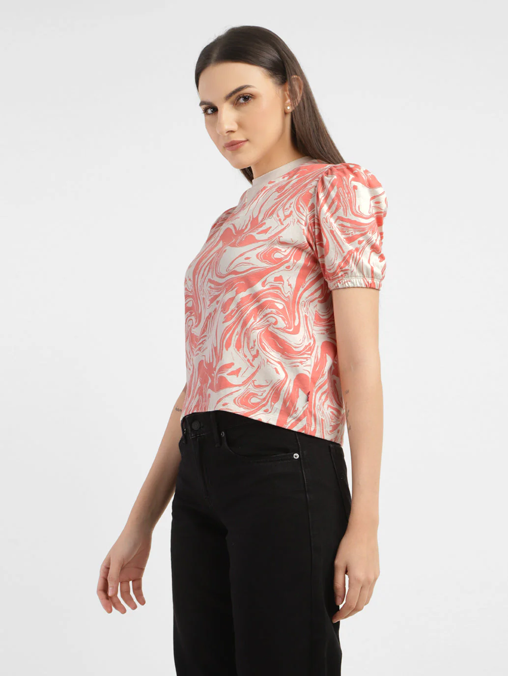Women's Abstract Print Crew Neck Top - Image 4