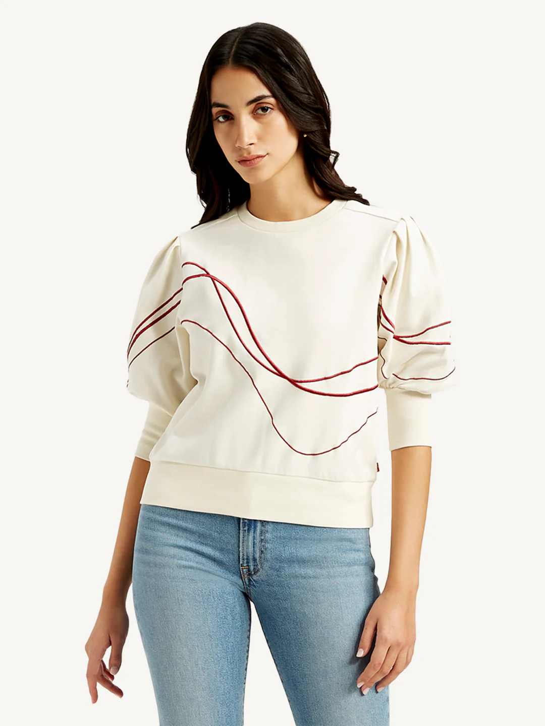 Women's Abstract Off-White Crew Neck Top - Image 2