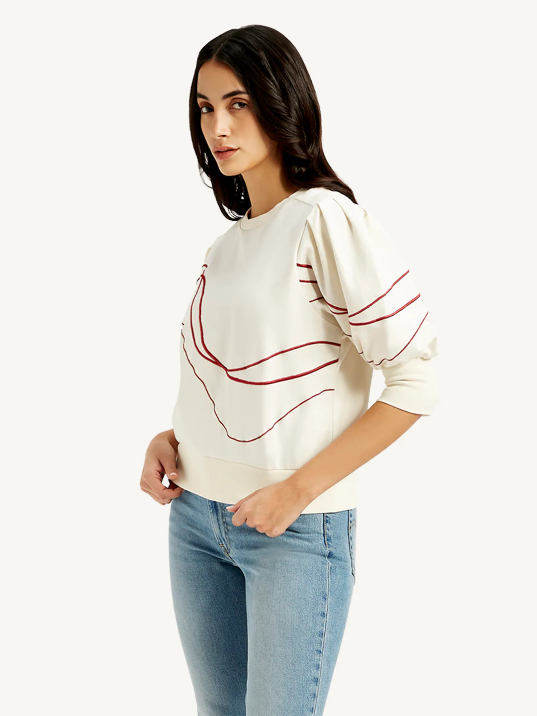 Women's Abstract Off-White Crew Neck Top - Image 4