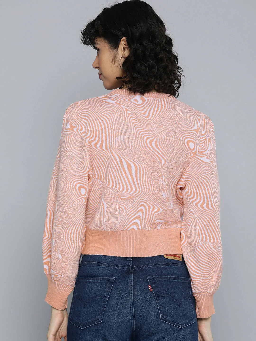 Women's Abstract Print Crew Neck Sweater - Image 2
