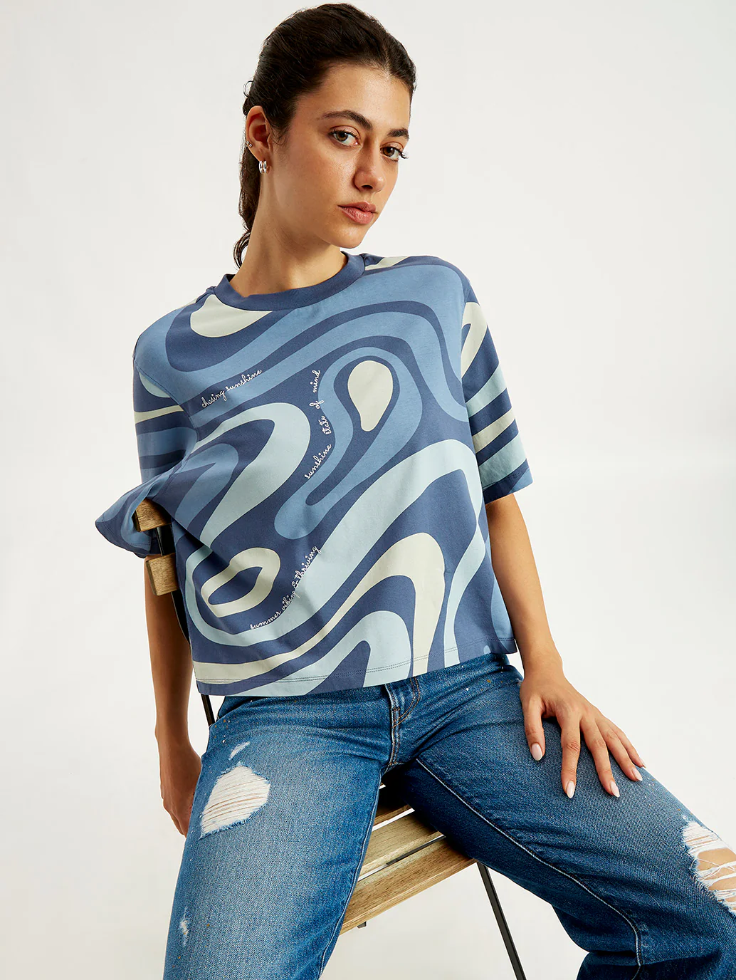 Women's Abstract Print Relaxed Fit T-shirt - Image 2
