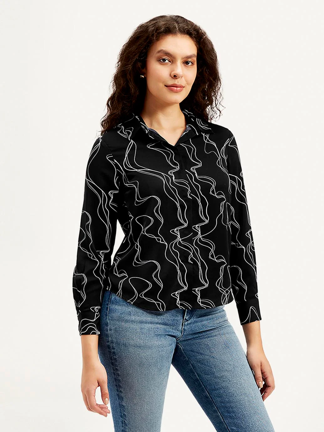 Women's Abstract Spread Collar Shirt - Image 5
