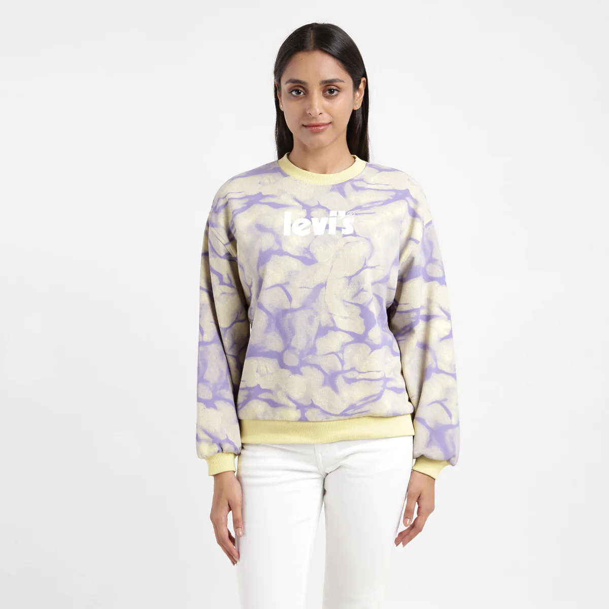 Women's Abstract Yellow Crew Neck Sweatshirt - Image 2