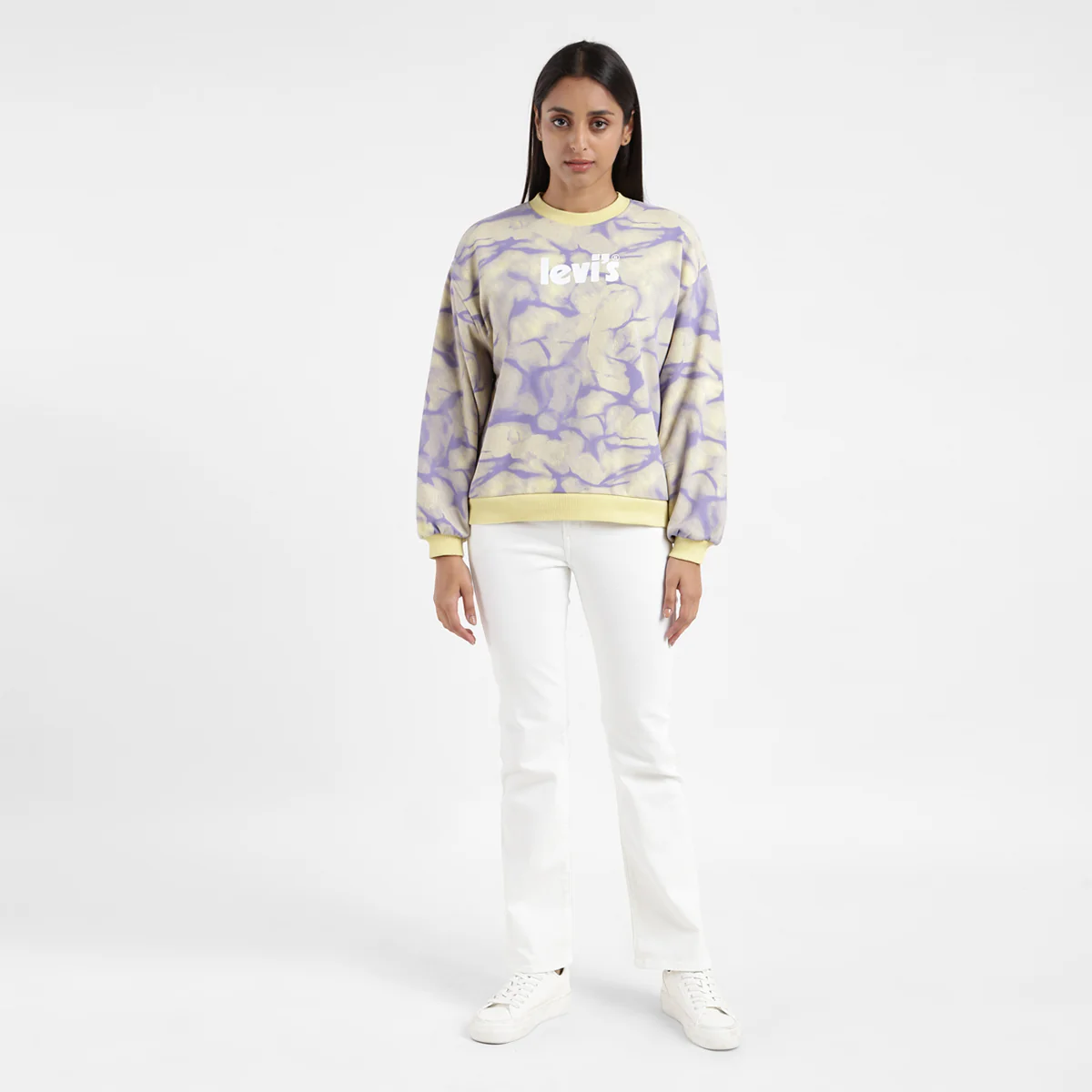Women's Abstract Yellow Crew Neck Sweatshirt - Image 3