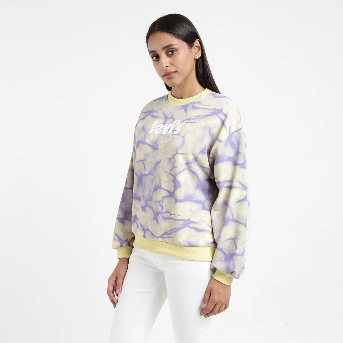 Women's Abstract Yellow Crew Neck Sweatshirt - Image 5