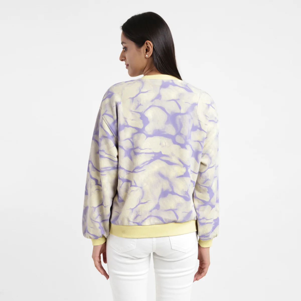 Women's Abstract Yellow Crew Neck Sweatshirt - Image 6