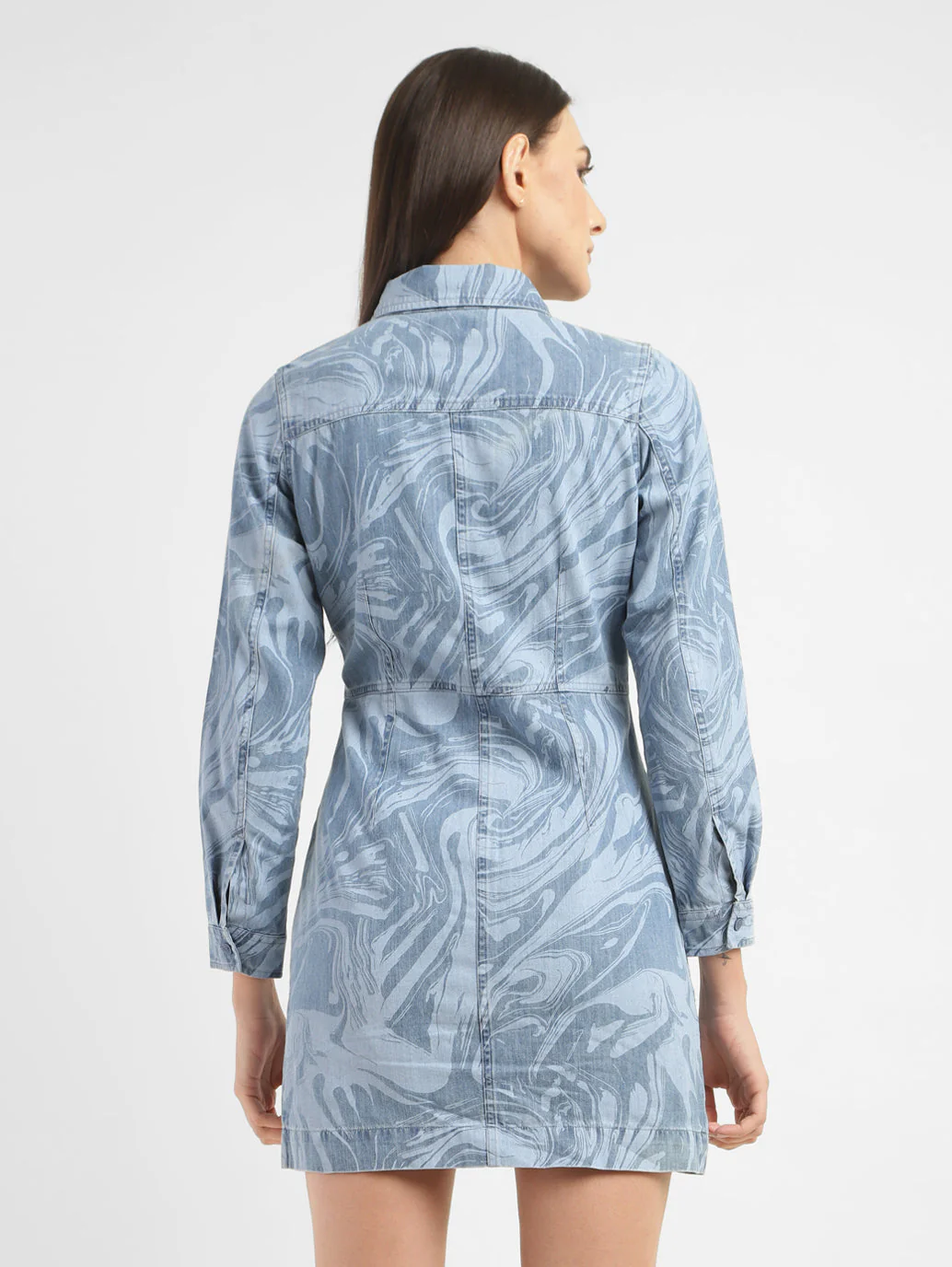 Women's Printed Spread Collar Denim Dress - Image 3