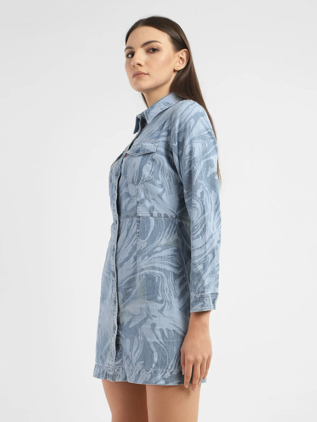 Women's Printed Spread Collar Denim Dress - Image 4