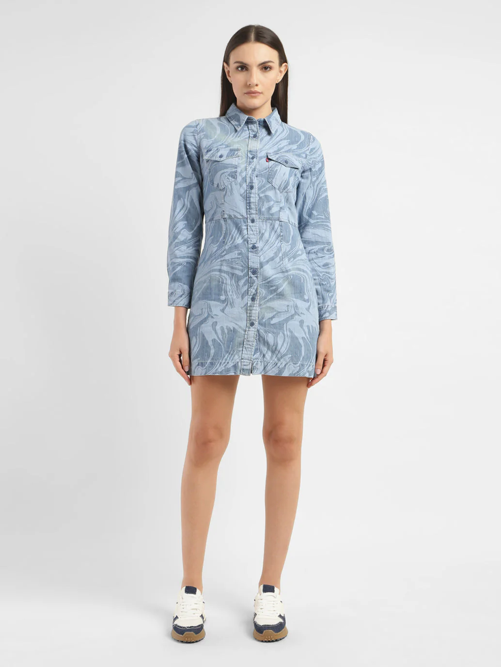 Women's Printed Spread Collar Denim Dress - Image 6