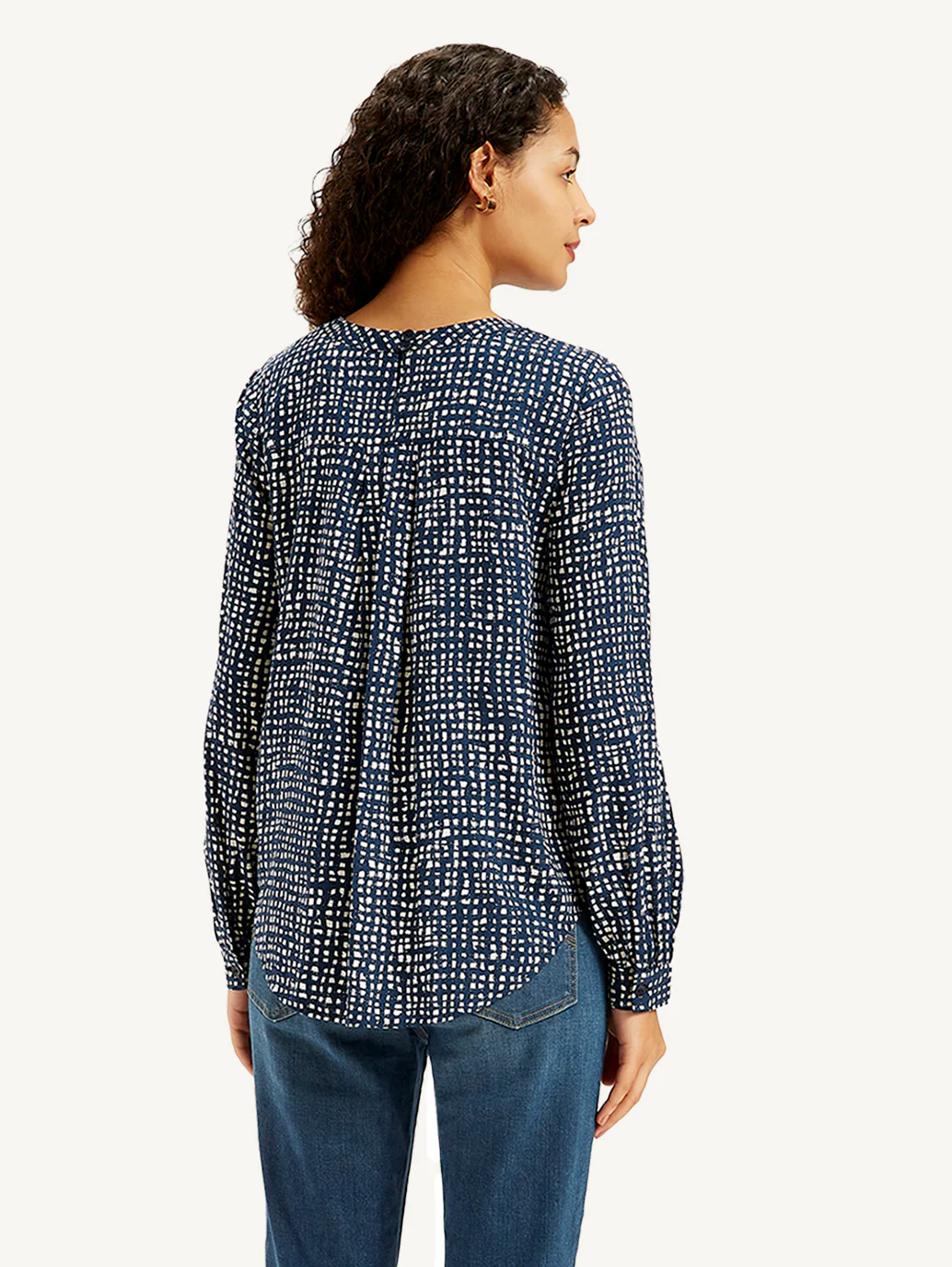 Women's All Over Print Navy Round Neck Top - Image 3