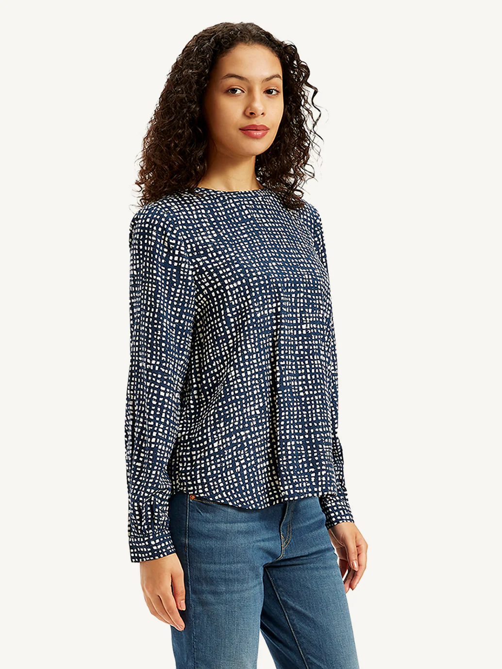 Women's All Over Print Navy Round Neck Top - Image 5