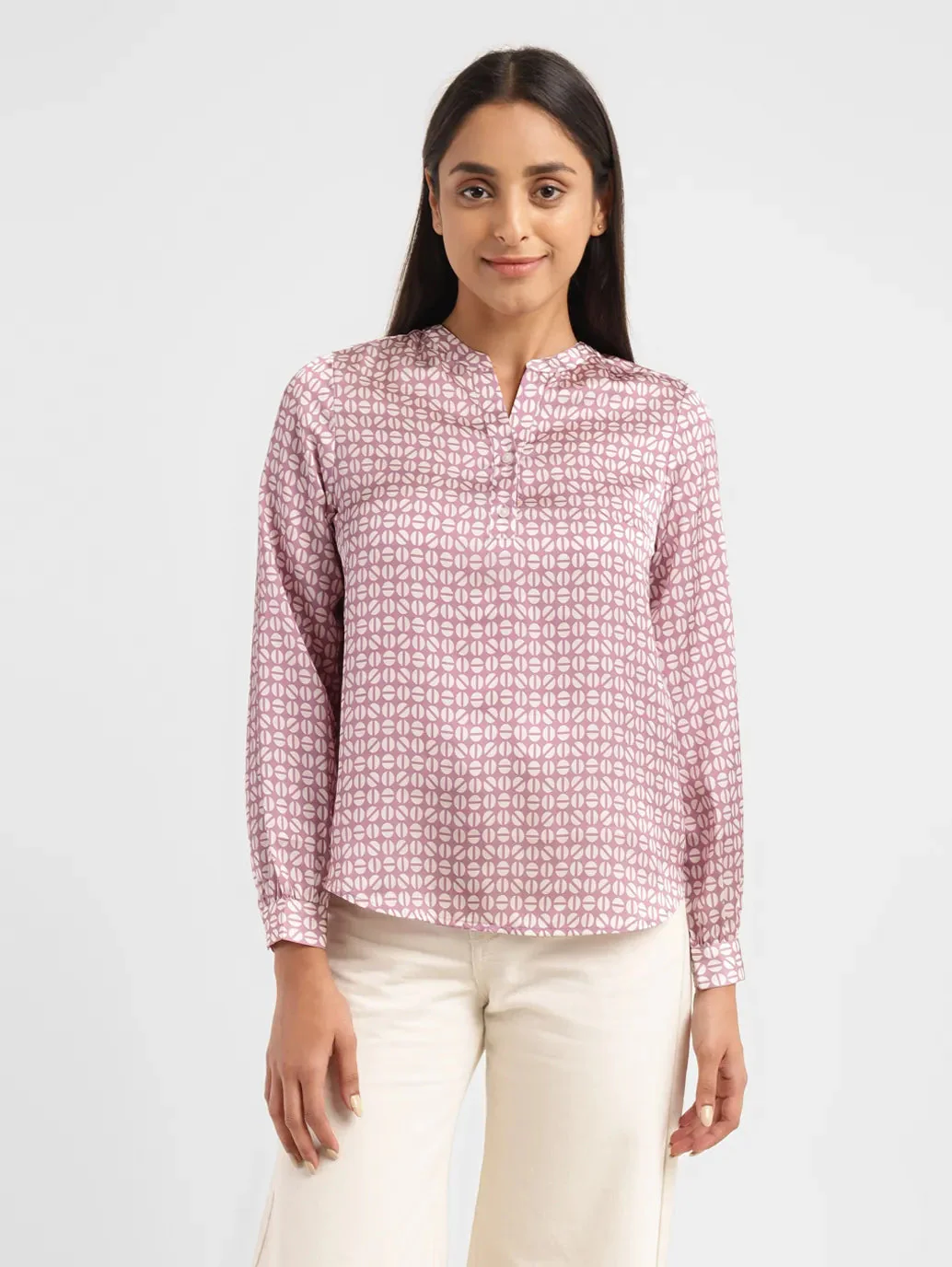 Women's All Over Printed Mandarin Neck Top