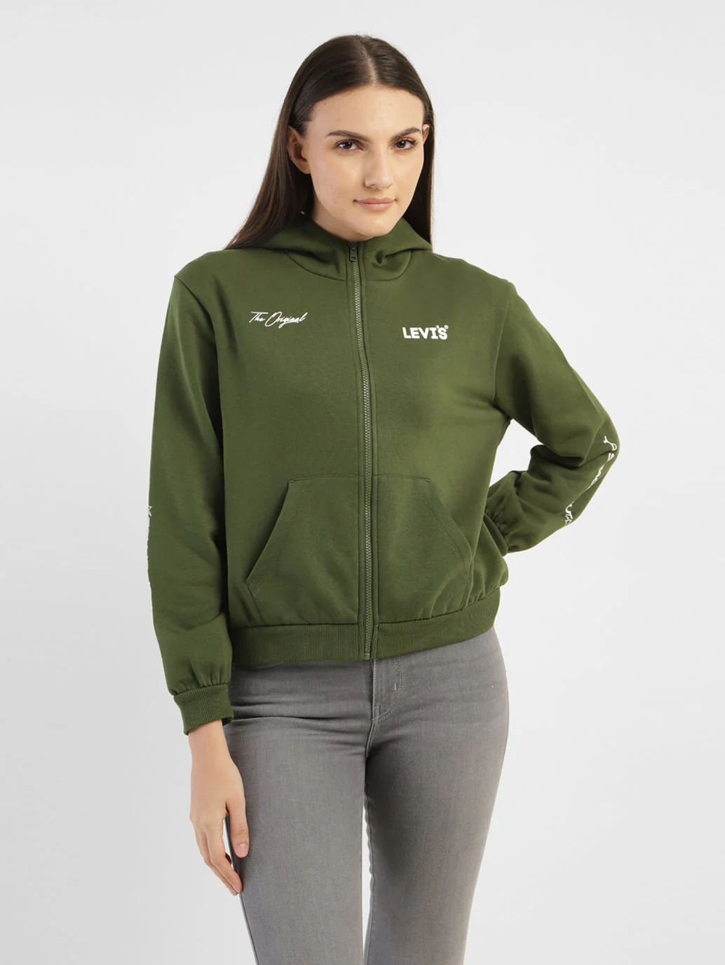 Women's Alphanumeric Print Green Hooded Sweatshirt - Image 2