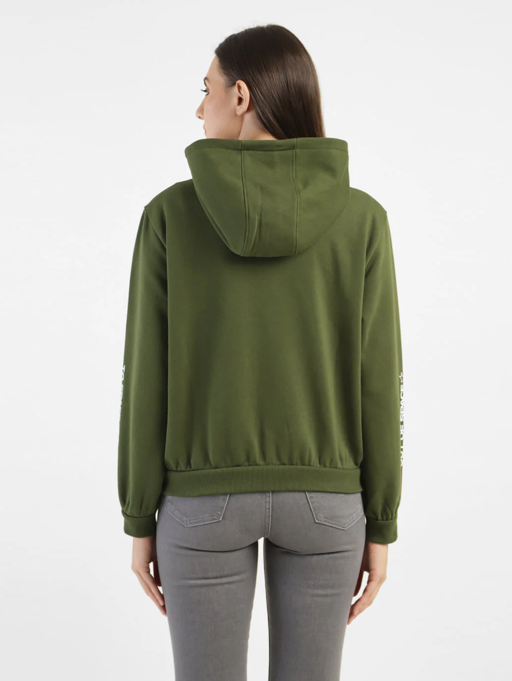 Women's Alphanumeric Print Green Hooded Sweatshirt - Image 3