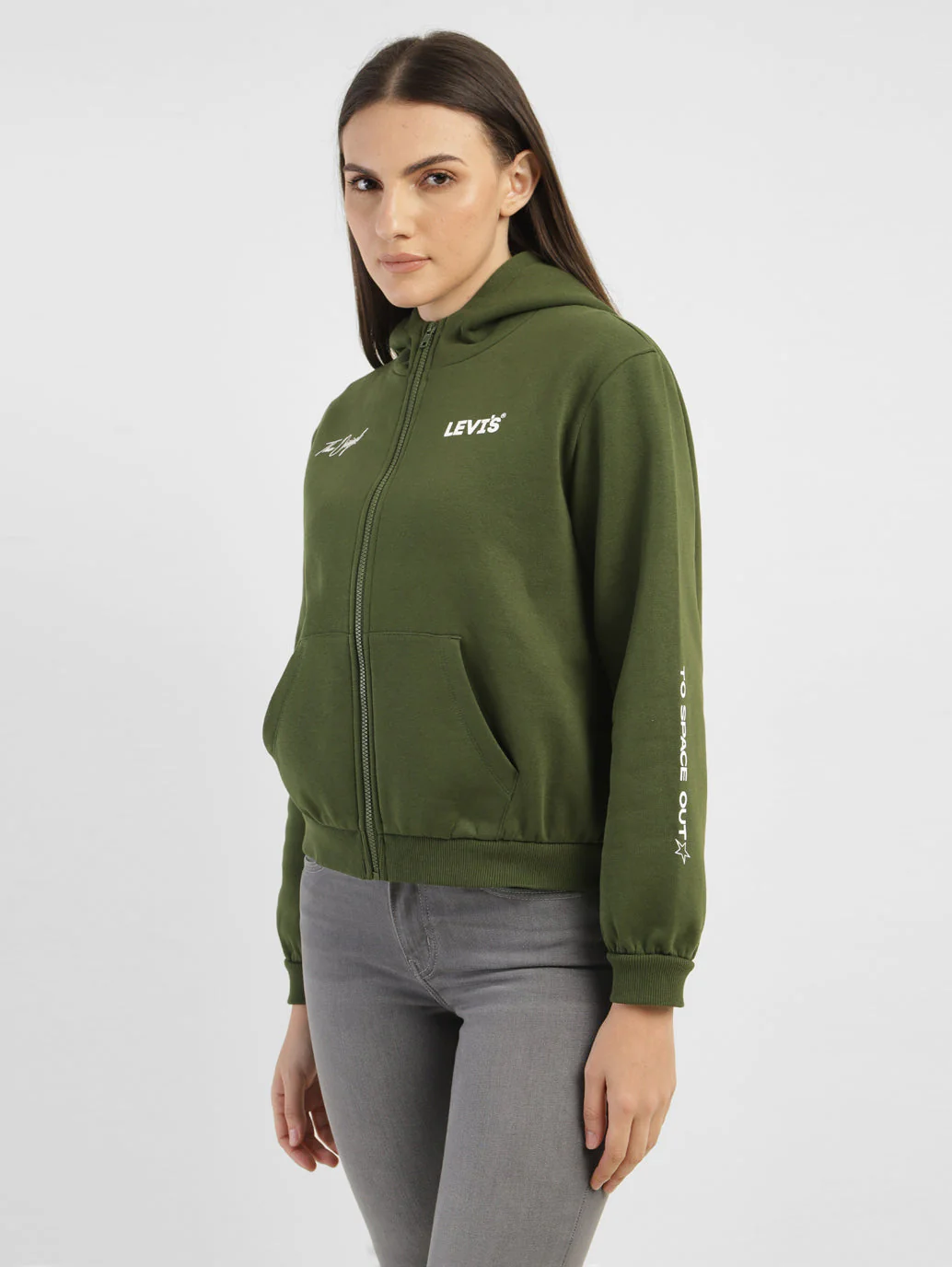 Women's Alphanumeric Print Green Hooded Sweatshirt - Image 4