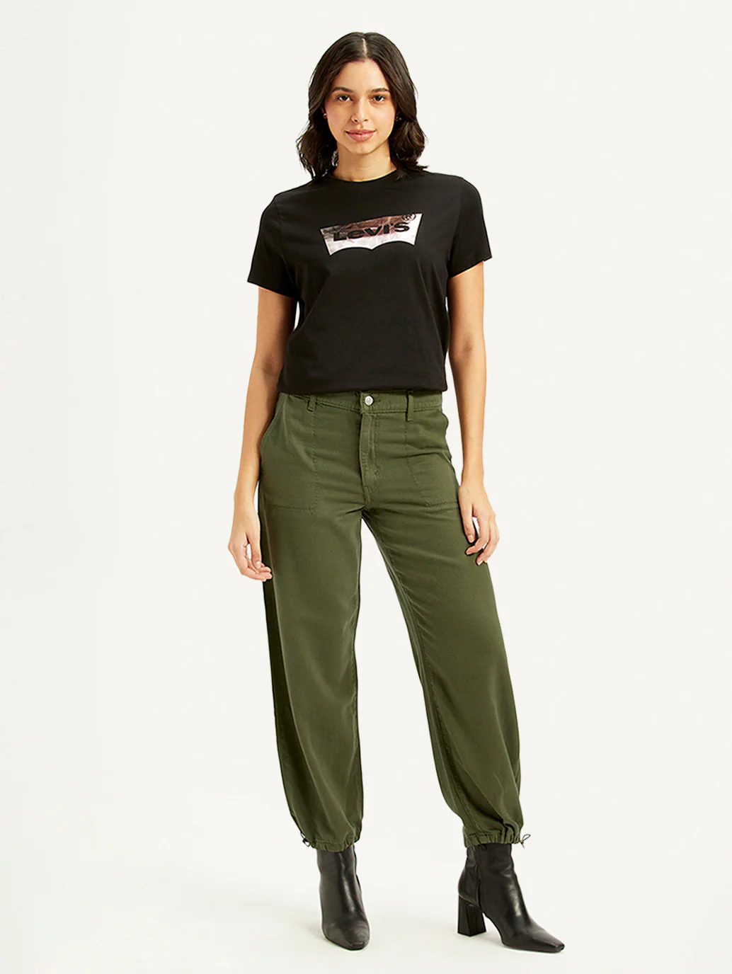 Women's Green Baggy Dad Fit Mid Rise Jeans - Image 3