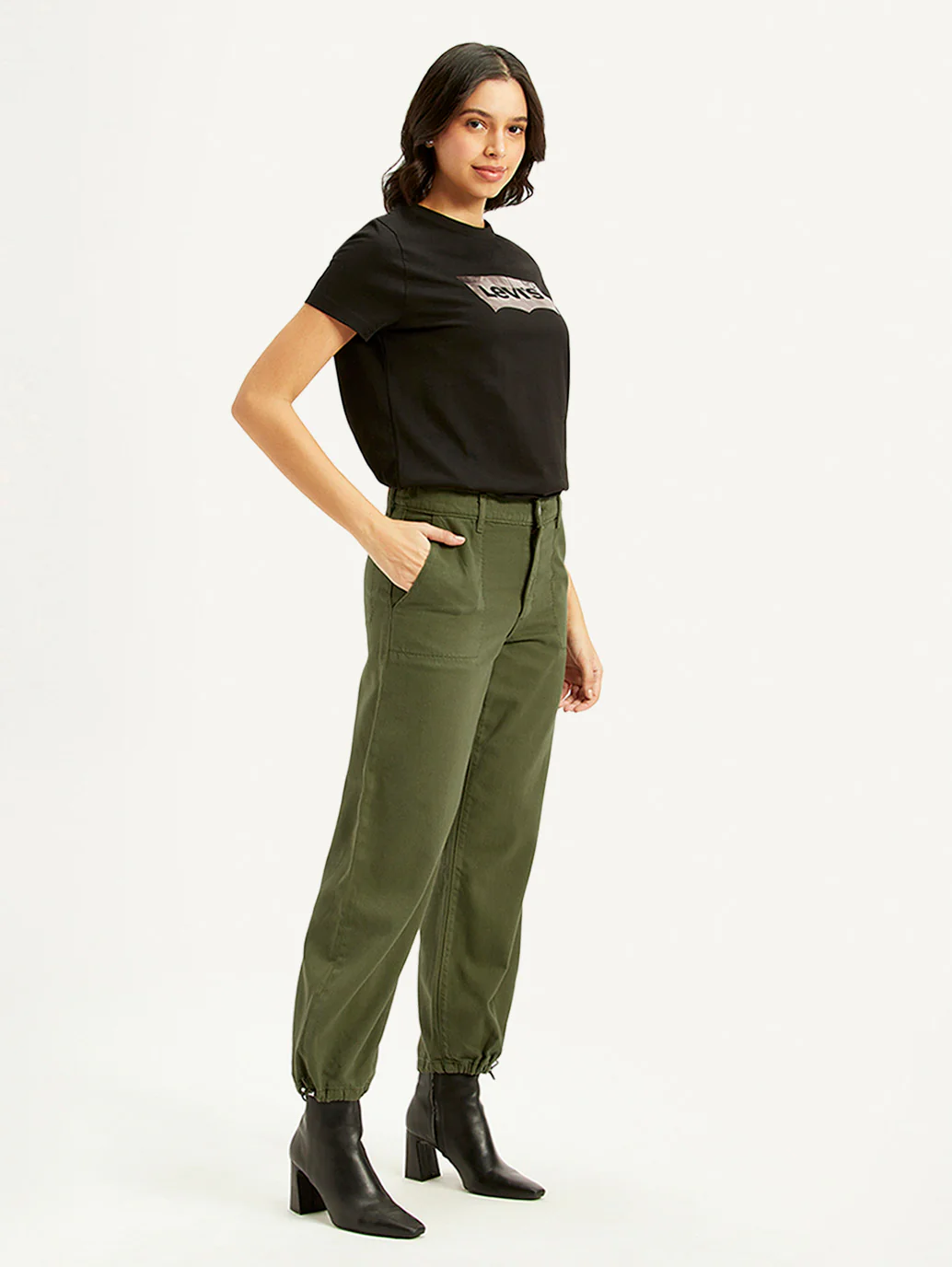 Women's Green Baggy Dad Fit Mid Rise Jeans - Image 5