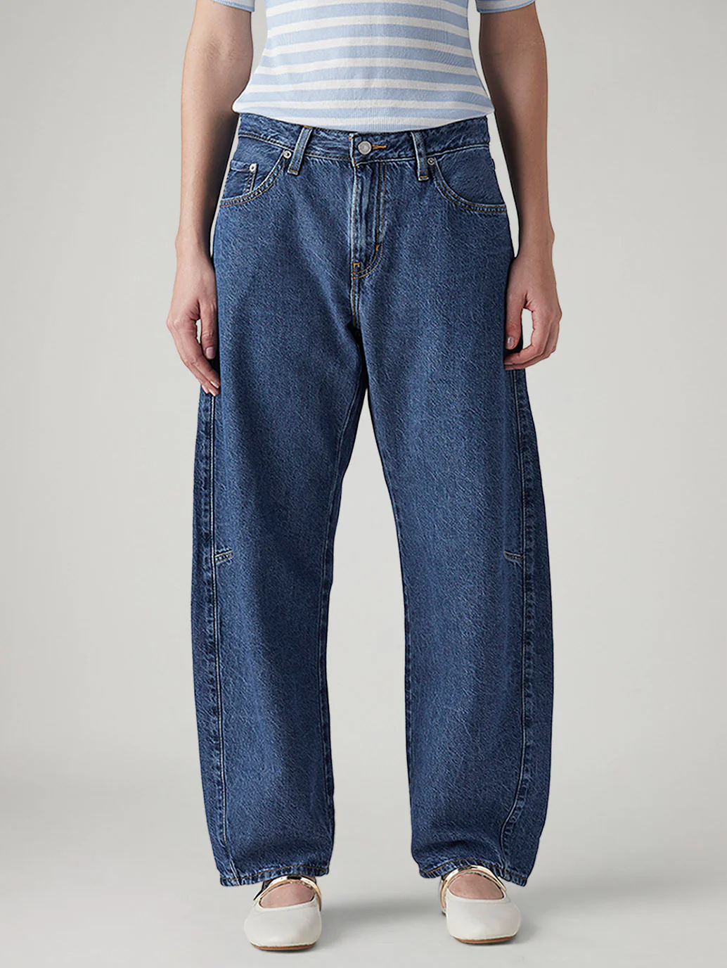 Women's Blue Baggy Dad Barrel Loose Fit Mid Rise Jeans - Image 3