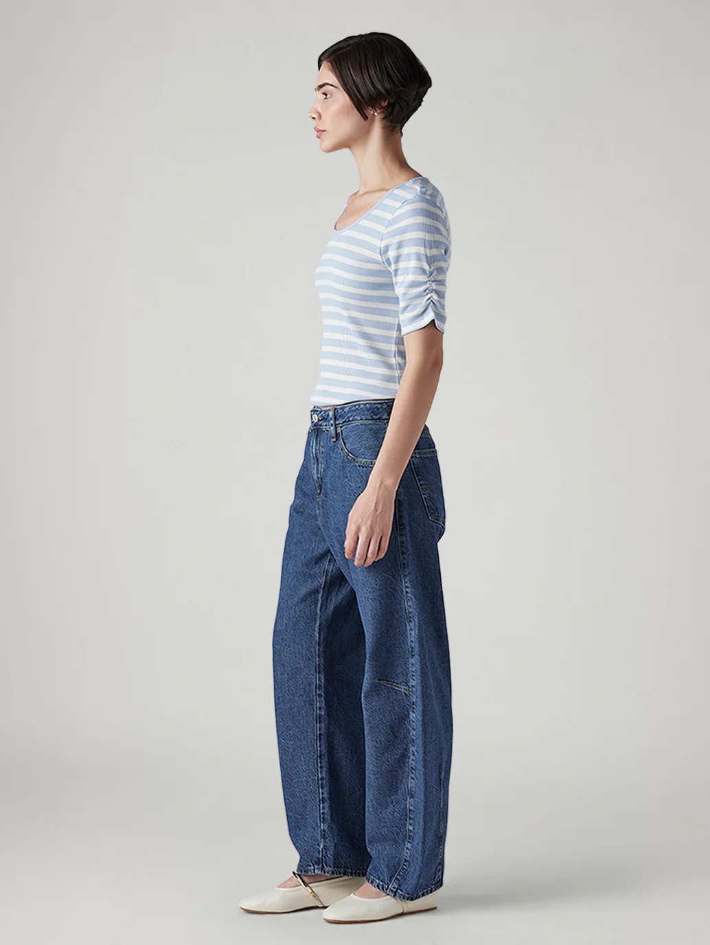 Women's Blue Baggy Dad Barrel Loose Fit Mid Rise Jeans - Image 6