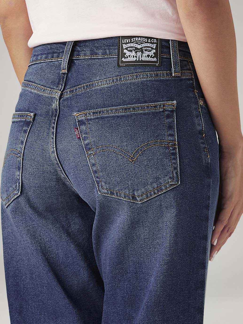 Women's Dark Indigo XL Straight Loose Fit Mid Rise Jeans - Image 5