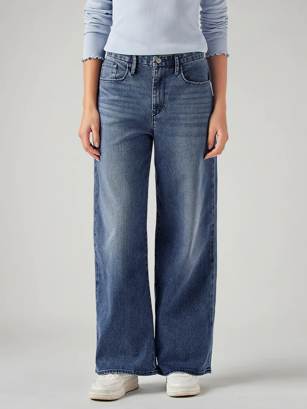 Women's Blue XL Straight Loose Fit Mid Rise Redloop Jeans - Image 3