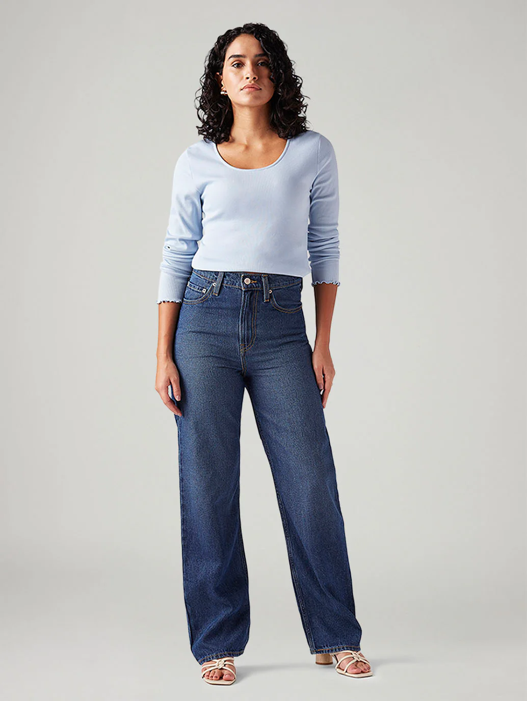 Women's Blue Ribcage Straight Fit High Rise Jeans - Image 2