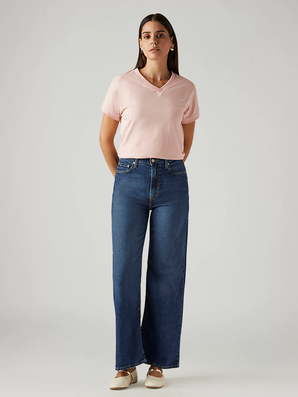 Women's Blue Ribcage Wide Leg Fit High Rise Jeans - Image 2