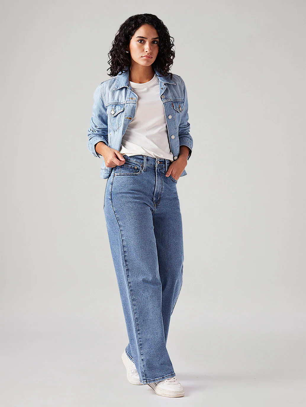 Women's Blue Ribcage Wide Leg Fit High Rise Jeans