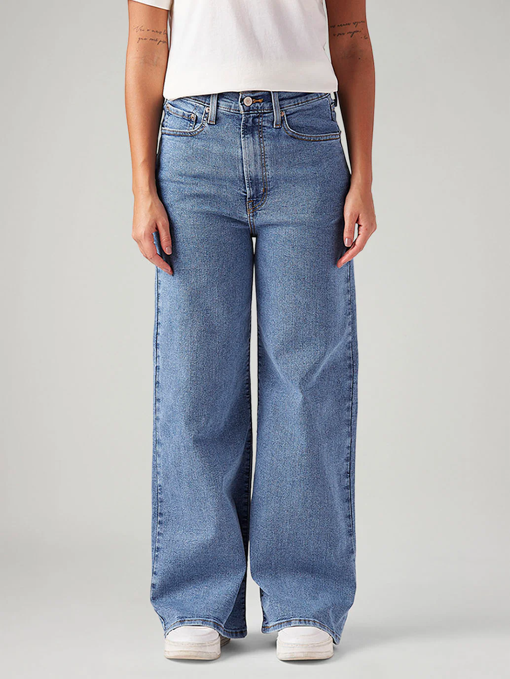 Women's Blue Ribcage Wide Leg Fit High Rise Jeans - Image 3