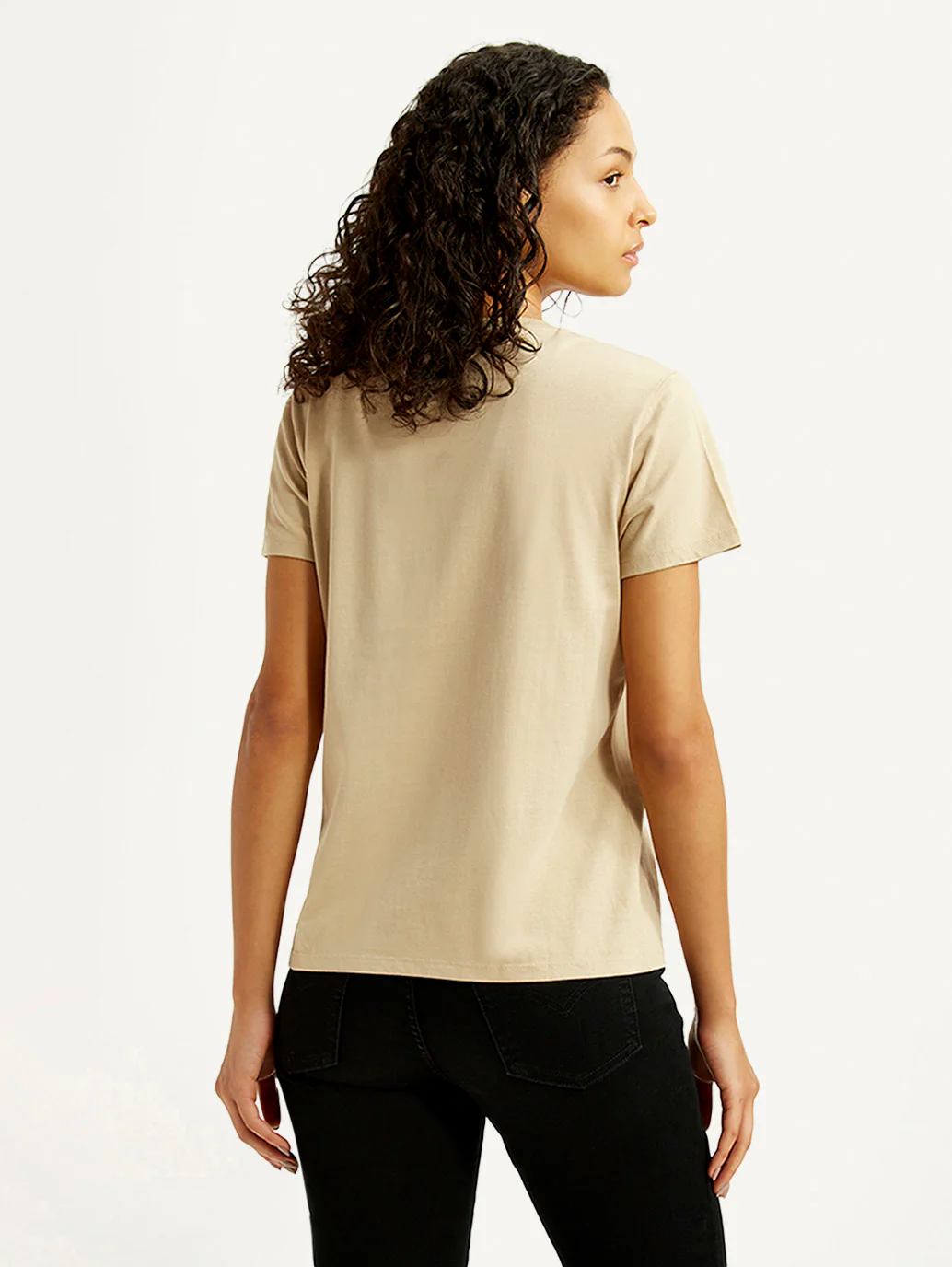 Women's Brand Logo Beige Crew Neck T-shirt - Image 2