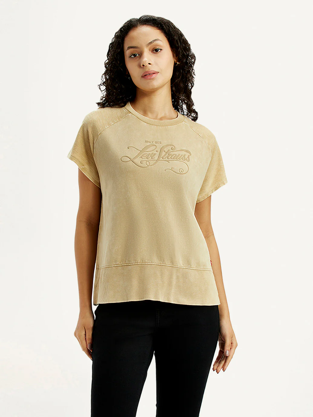 Women's Brand Logo Beige Relaxed Fit T-shirt - Image 2