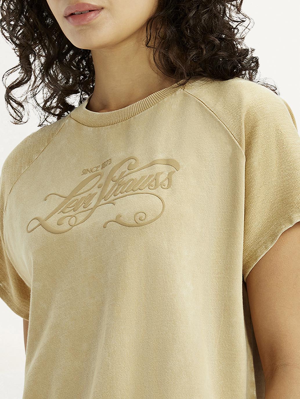 Women's Brand Logo Beige Relaxed Fit T-shirt - Image 4