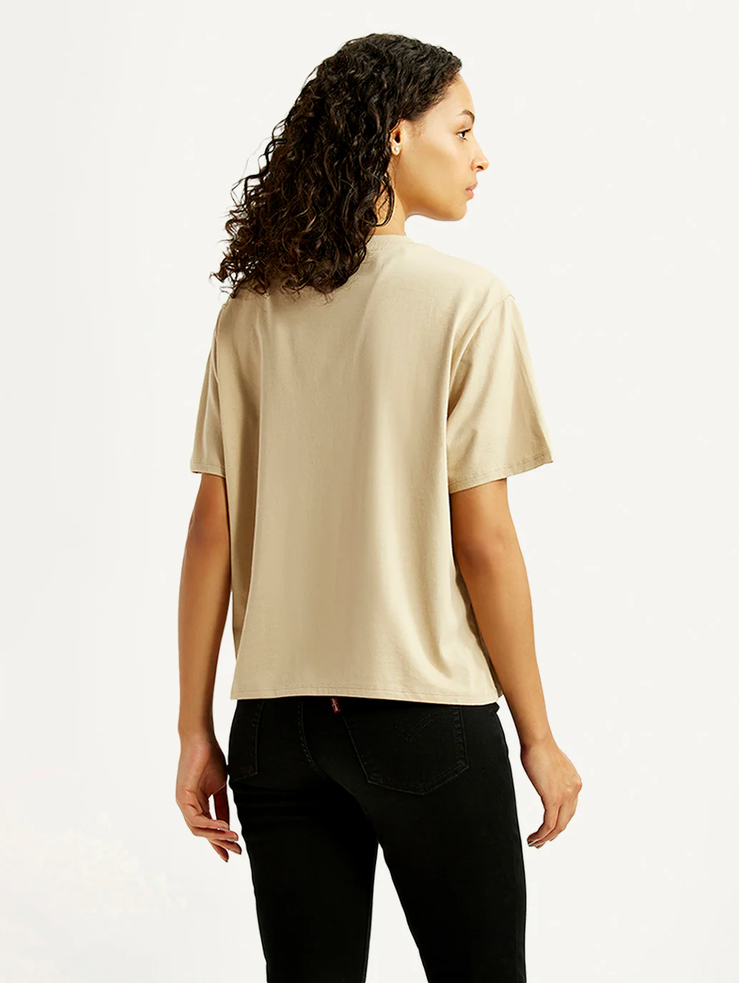 Women's Brand Logo Beige Relaxed Fit T-shirt - Image 3