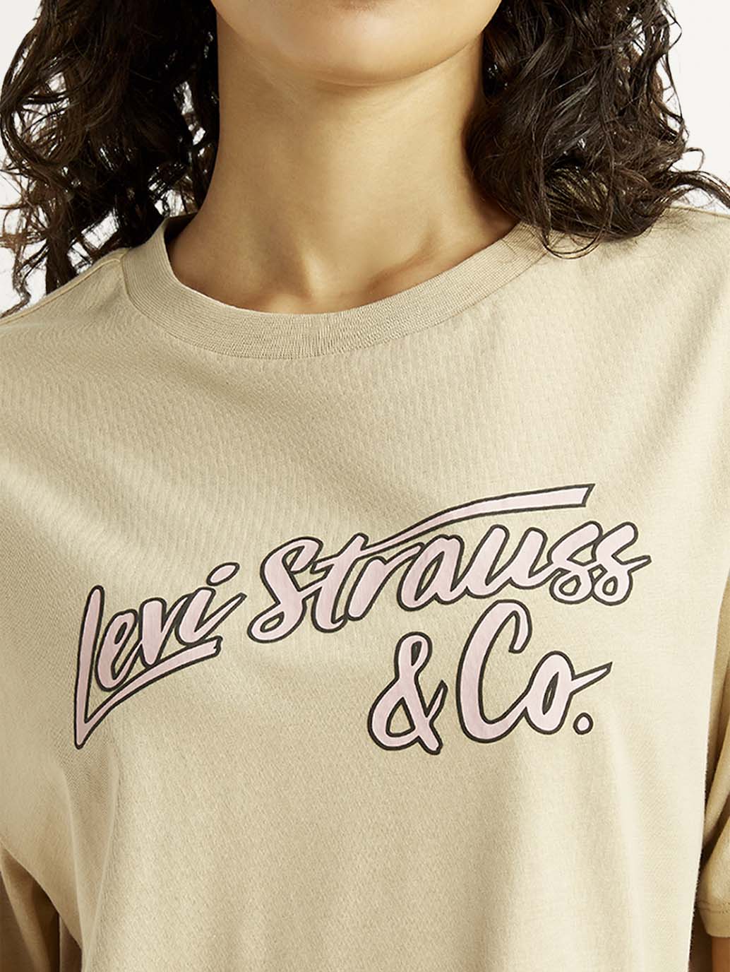 Women's Brand Logo Beige Relaxed Fit T-shirt - Image 4